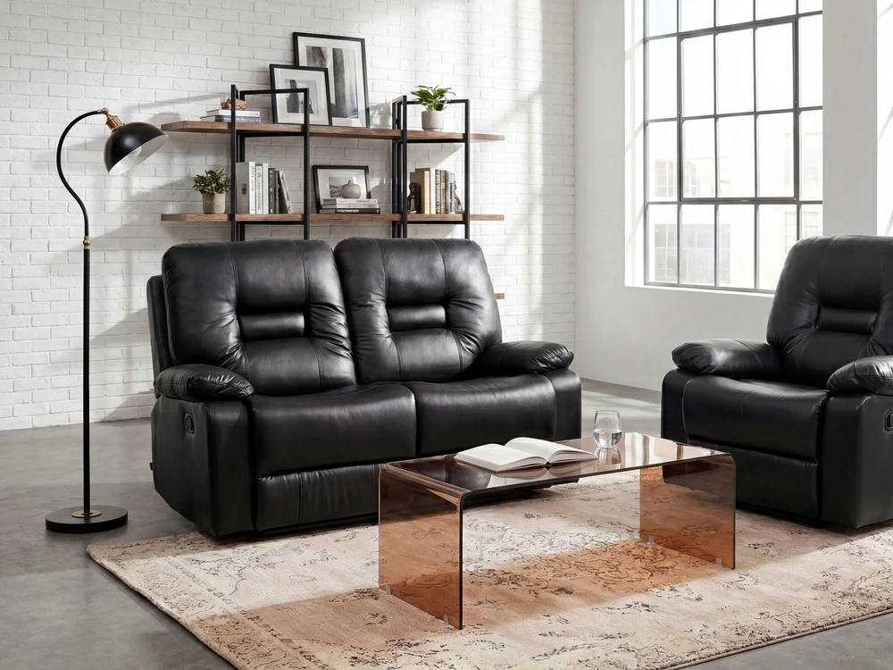 Beliani 2 vietų sofa su rankine atsipalaidavimo funkcija BERGEN, eko oda, juoda