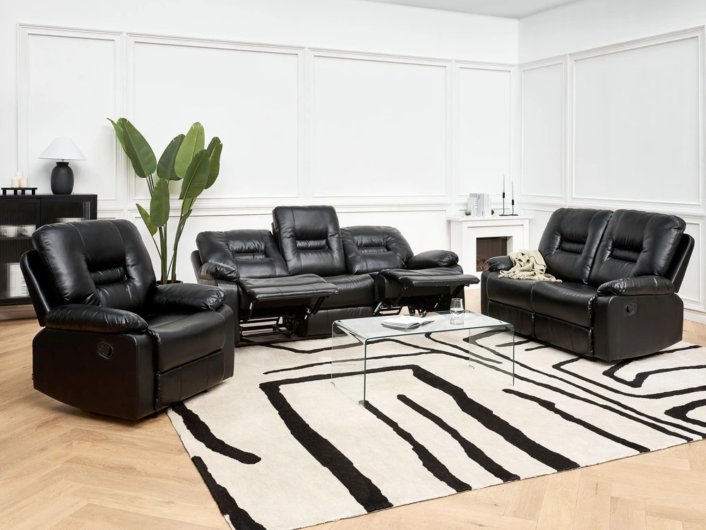 Beliani 2 vietų sofa su rankine atsipalaidavimo funkcija BERGEN, eko oda, juoda
