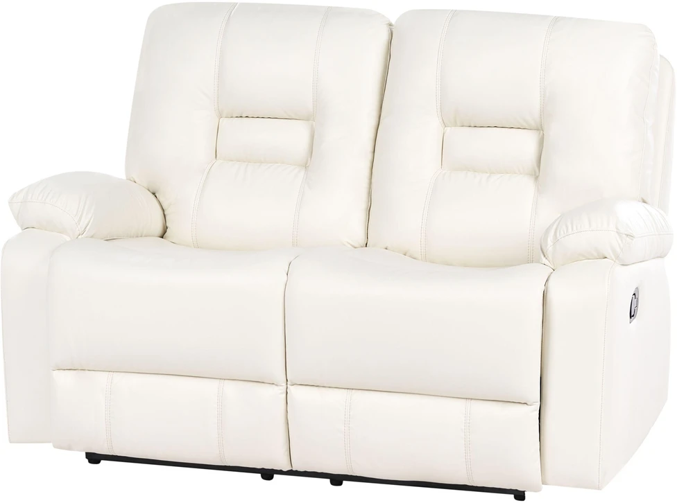 Beliani 2 vietų sofa su rankine relaksacijos funkcija BERGEN, dirbtinė oda, balta