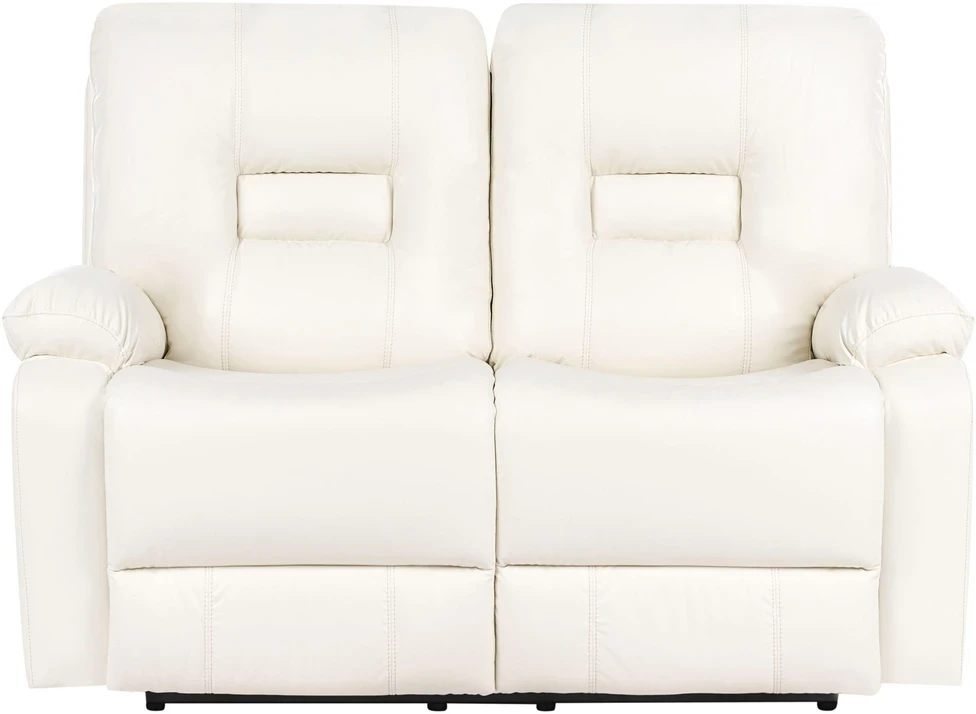 Beliani 2 vietų sofa su rankine relaksacijos funkcija BERGEN, dirbtinė oda, balta