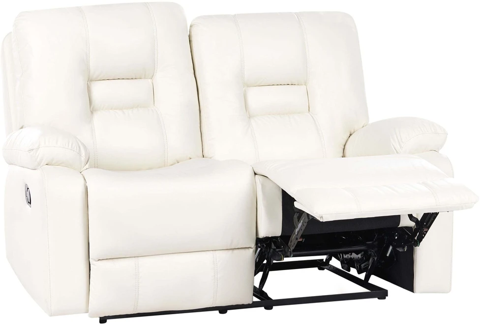 Beliani 2 vietų sofa su rankine relaksacijos funkcija BERGEN, dirbtinė oda, balta