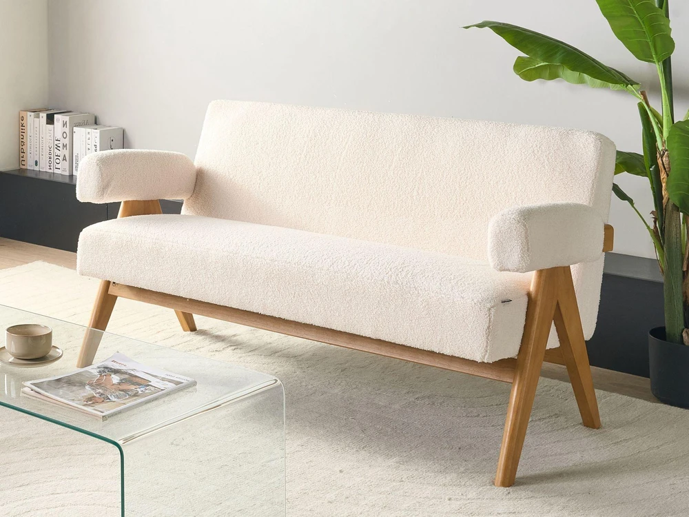 Beliani 2 vietų sofa TAMRE Boucle kreminė / šviesiai ruda