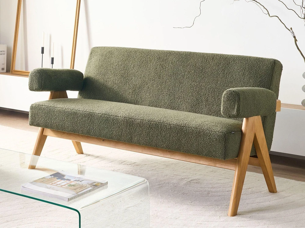 Beliani 2 vietų sofa TAMRE Boucle žalia / šviesiai ruda