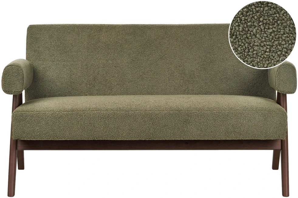 Beliani 2 vietų sofa TAMRE Boucle žalia / tamsiai ruda