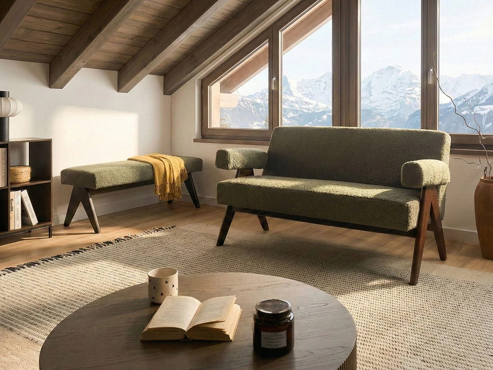 Beliani 2 vietų sofa TAMRE Boucle žalia / tamsiai ruda
