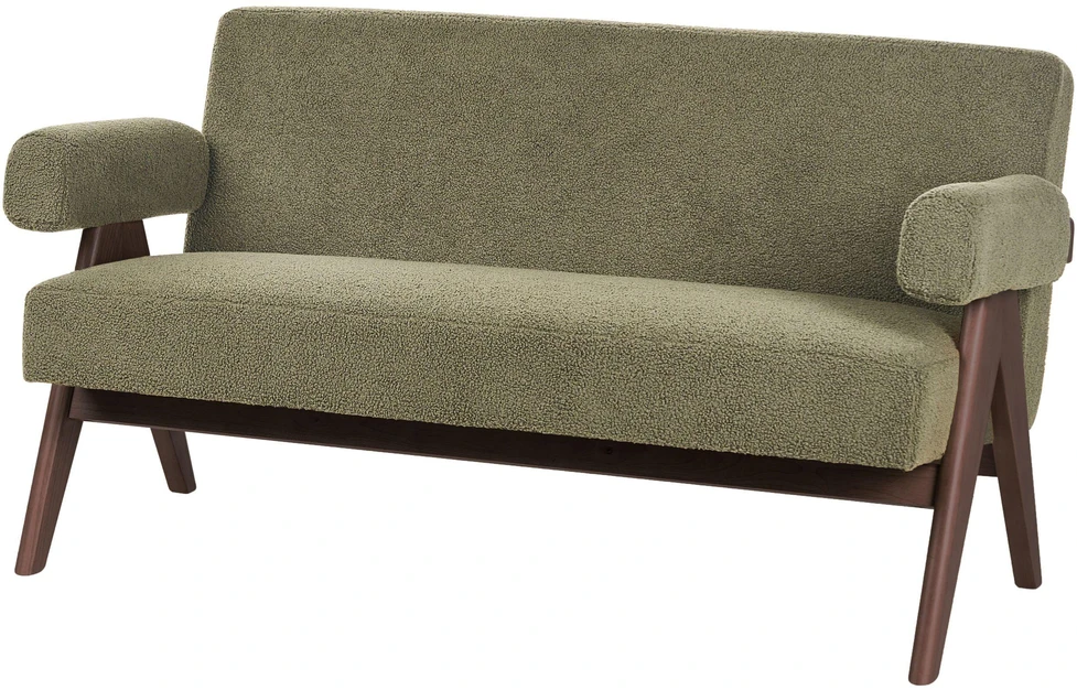 Beliani 2 vietų sofa TAMRE Boucle žalia / tamsiai ruda