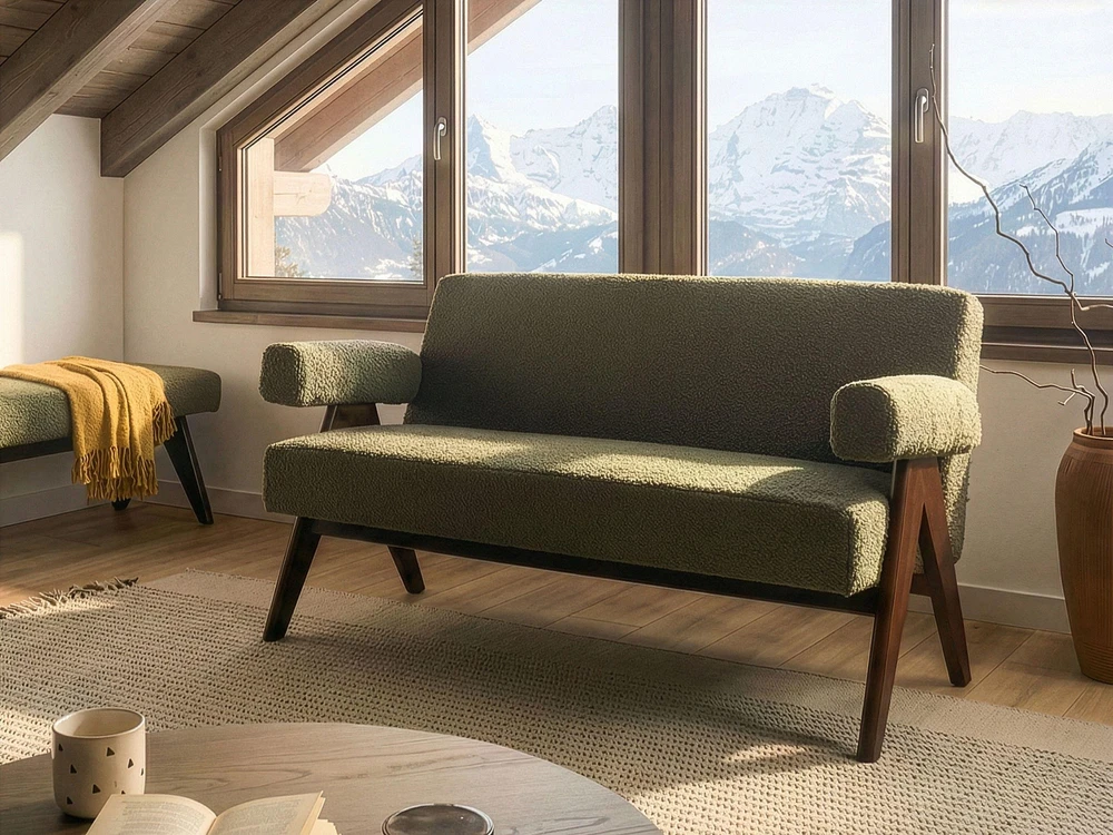 Beliani 2 vietų sofa TAMRE Boucle žalia / tamsiai ruda
