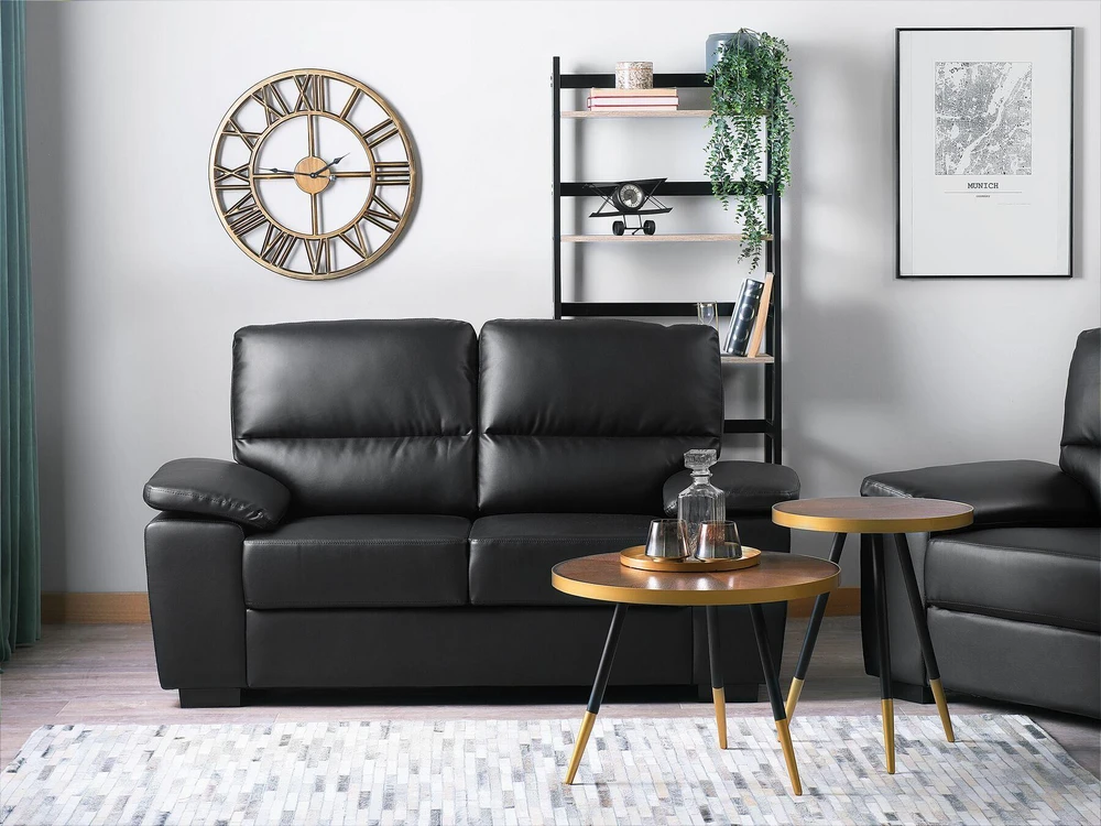 Beliani 2 vietų sofa VOGAR dirbtinė oda, juoda