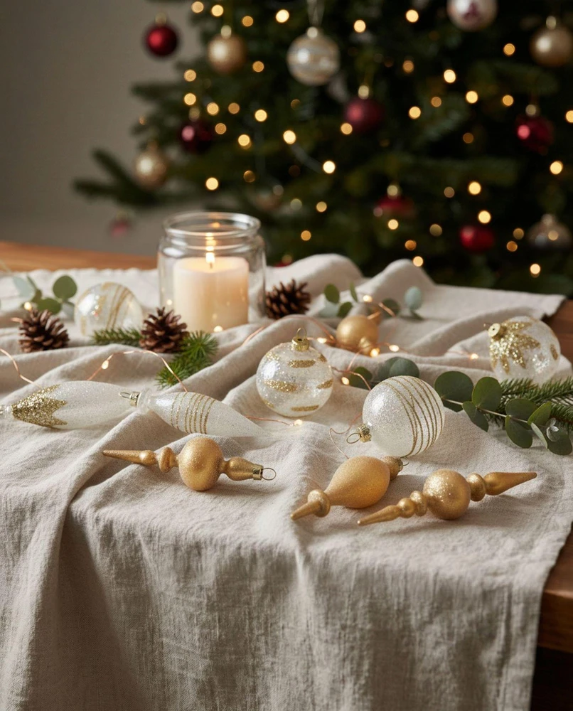 Beliani 25 eglutės žaisliukų rinkinys ICICLE stiklinis skaidrus/auksinis