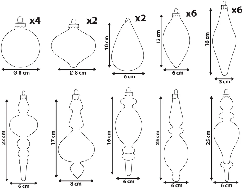 Beliani 25 eglutės žaisliukų rinkinys ICICLE stiklinis skaidrus/auksinis