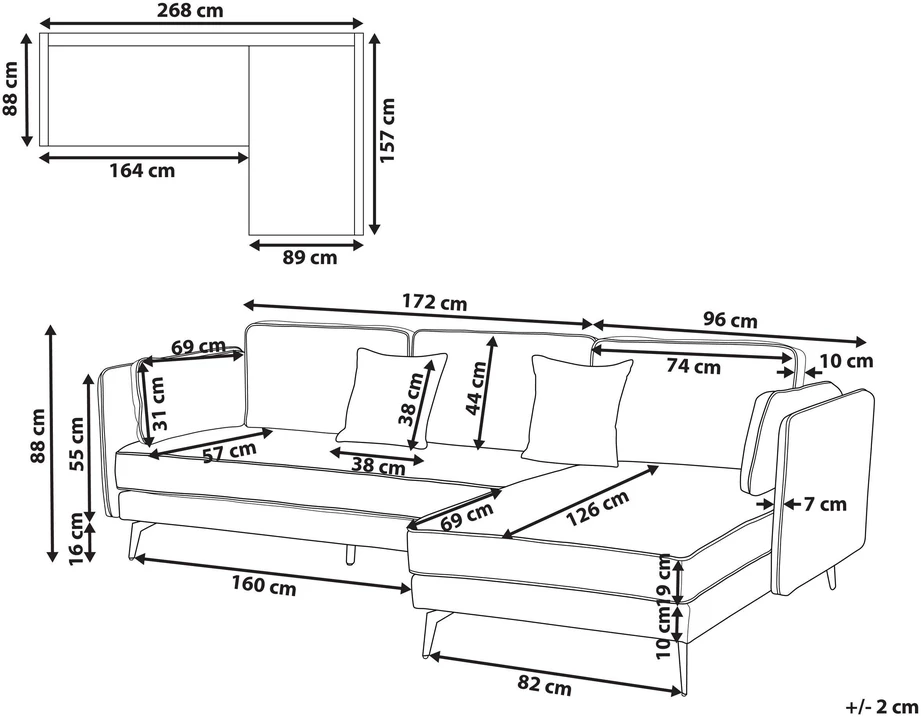 Beliani 3 asmenų kampinė sofa ALTAN, veliūrinė, šviesiai pilka, kairinė