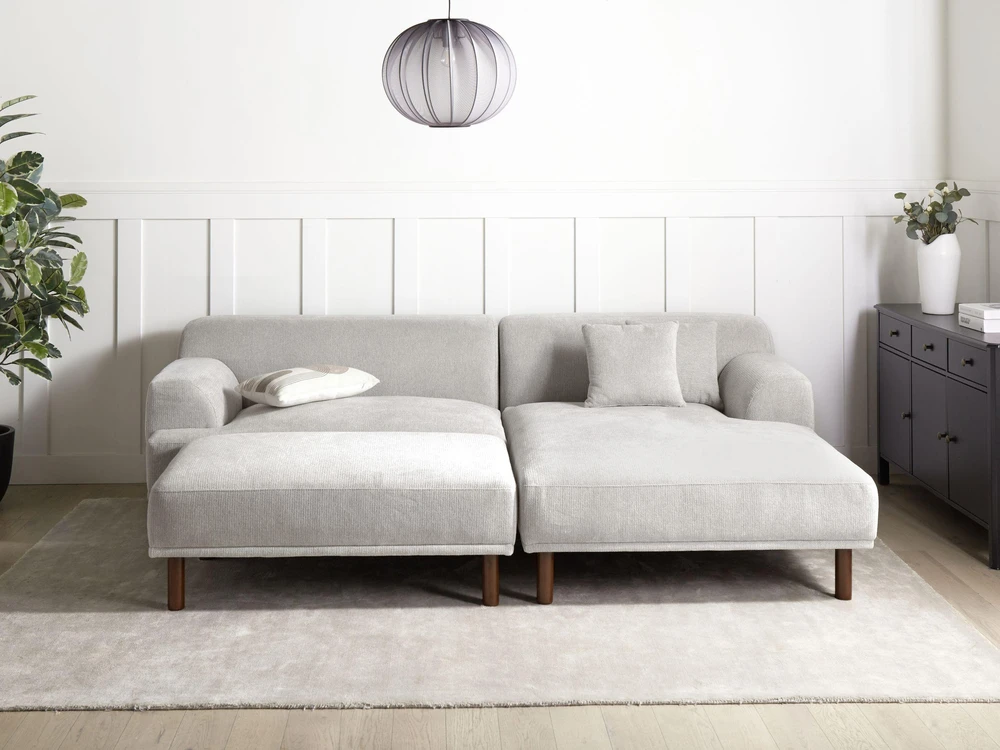Beliani 3 asmenų kampinė sofa HOLT šviesiai pilka su otomanu, kairinė
