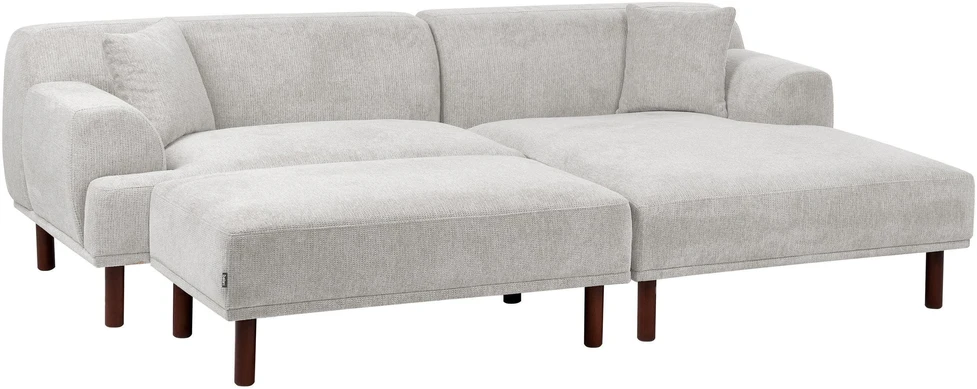 Beliani 3 asmenų kampinė sofa HOLT šviesiai pilka su otomanu, kairinė