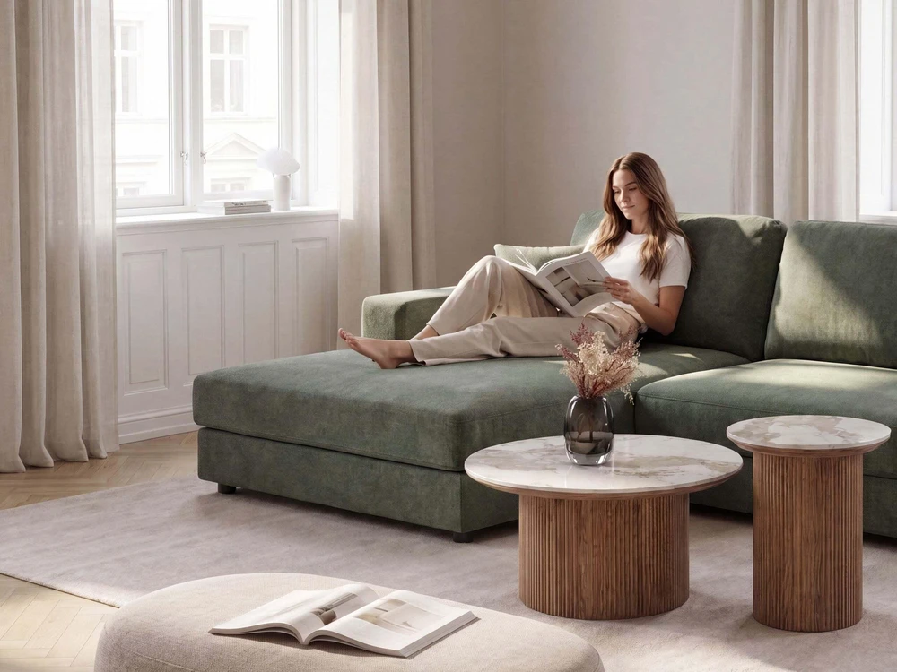Beliani 3 asmenų kampinė sofa LOFOTEN žalia dešininė
