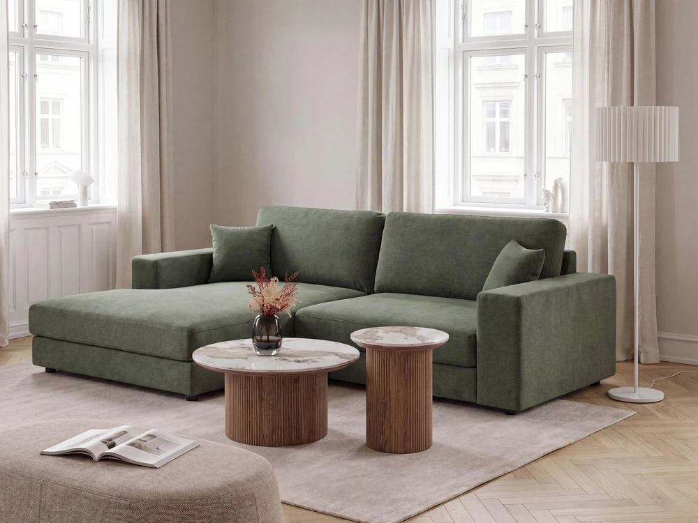 Beliani 3 asmenų kampinė sofa LOFOTEN žalia dešininė