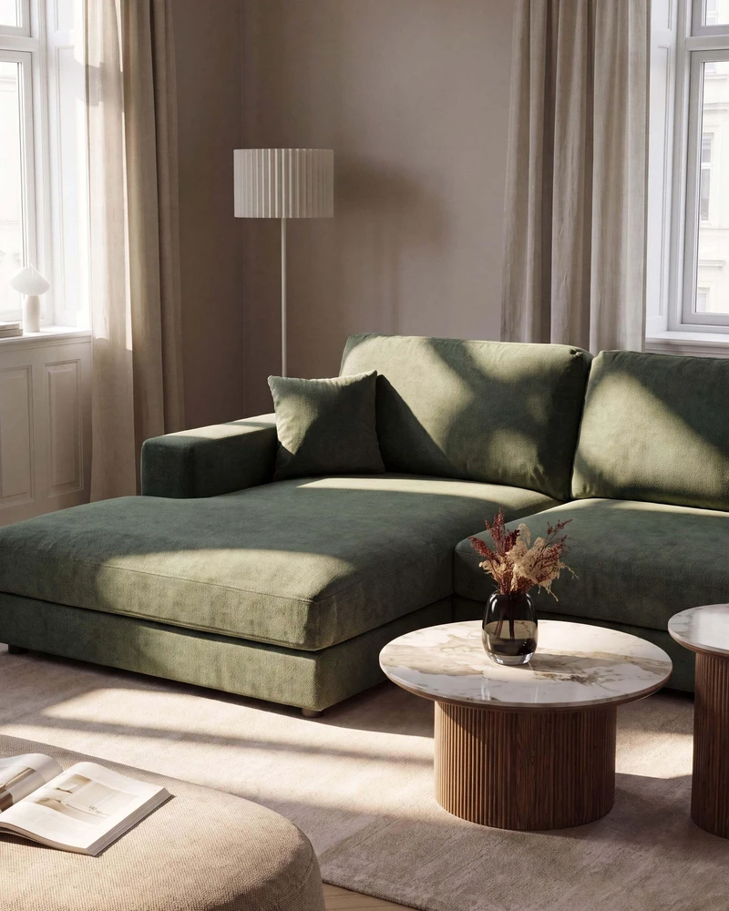 Beliani 3 asmenų kampinė sofa LOFOTEN žalia dešininė