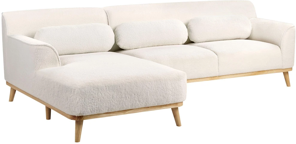 Beliani 3 asmenų kampinė sofa SIMOS, bouclé audinys, balta, dešininė