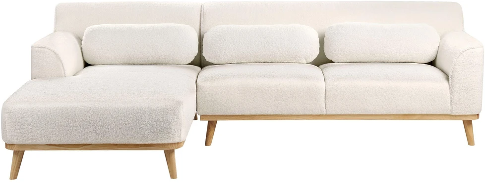 Beliani 3 asmenų kampinė sofa SIMOS, bouclé audinys, balta, dešininė