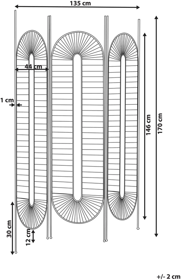 Beliani 3 dalių kambario pertvara NOALE juodos spalvos 135 cm 170 cm