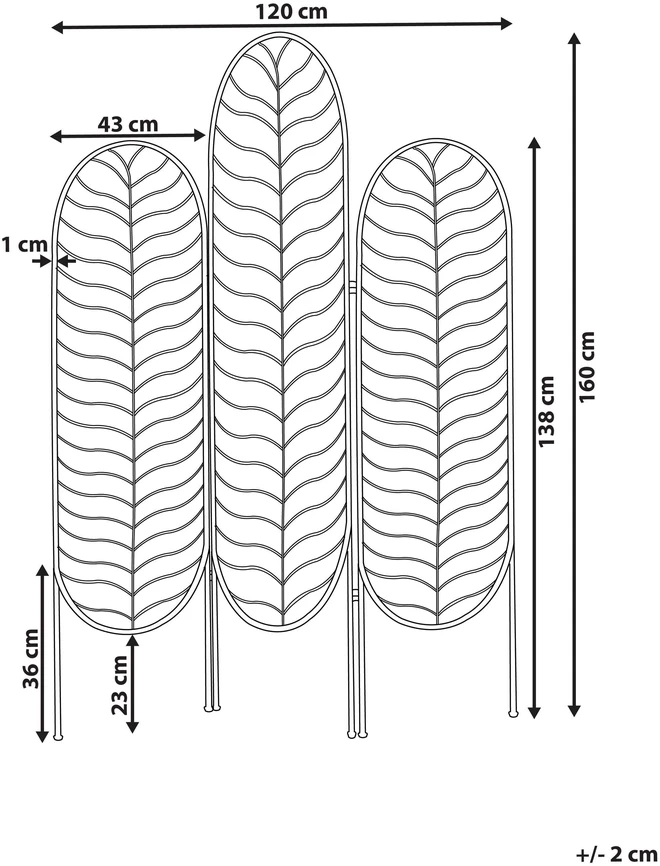 Beliani 3 dalių kambario pertvara PESCIA auksinė 120 cm 160 cm