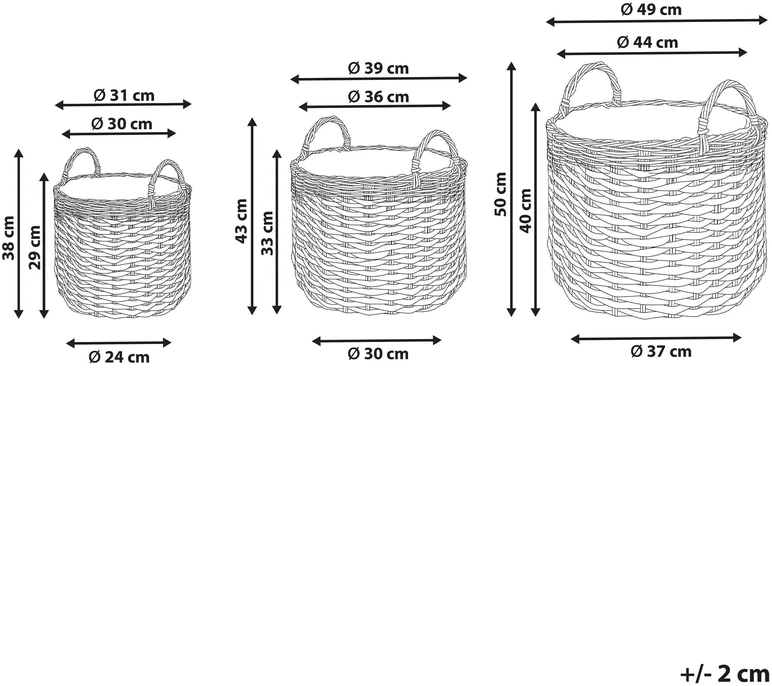 Beliani 3 gėlių krepšelių rinkinys GEFIRA 31/39/49 cm pilkas technorotangas