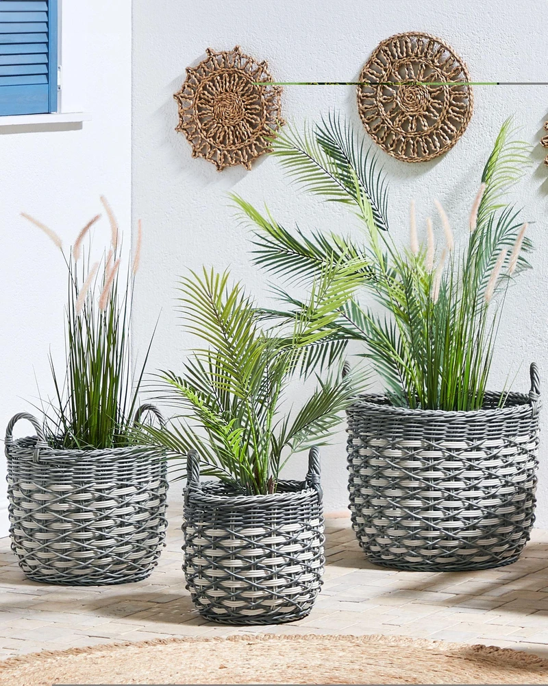 Beliani 3 gėlių krepšelių rinkinys GEFIRA 31/39/49 cm pilkas technorotangas