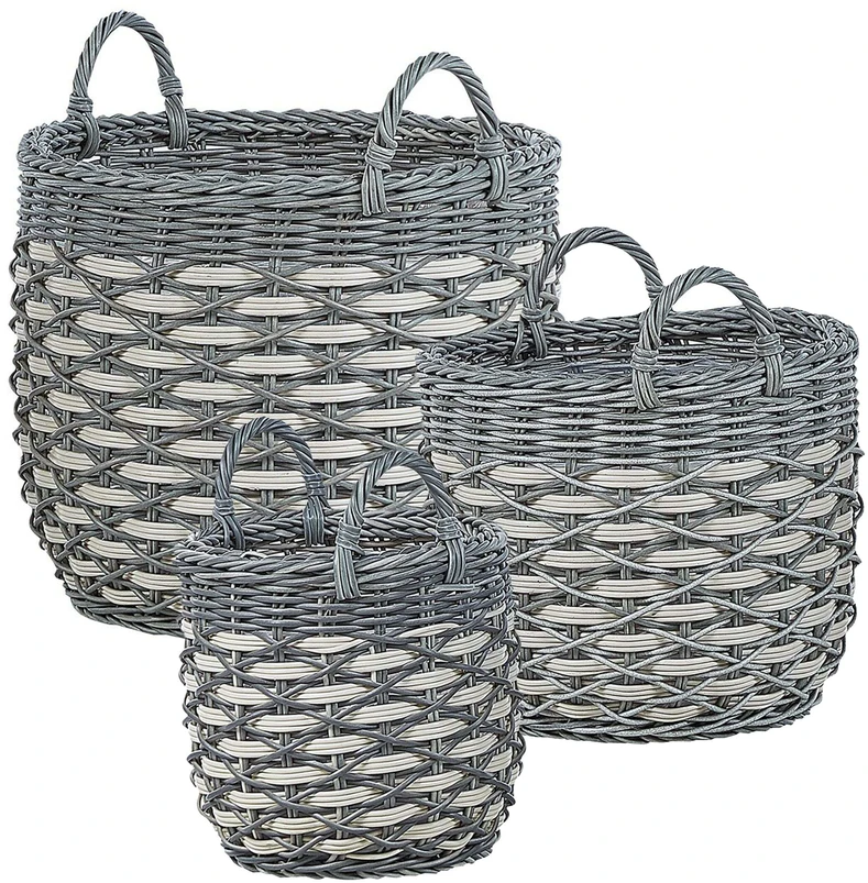 Beliani 3 gėlių krepšelių rinkinys GEFIRA 31/39/49 cm pilkas technorotangas
