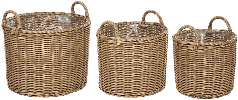 Beliani 3 krepšių gėlėms komplektas PENDULA 33/37/45 cm natūralus technorotangas