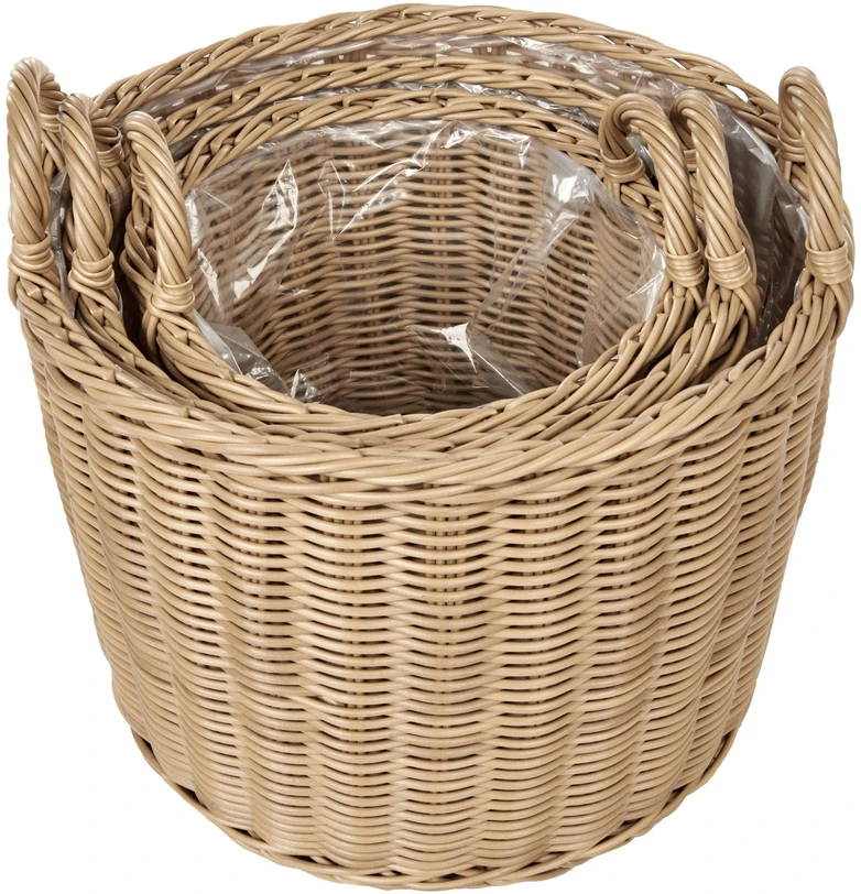Beliani 3 krepšių gėlėms komplektas PENDULA 33/37/45 cm natūralus technorotangas