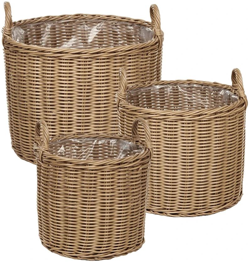 Beliani 3 krepšių gėlėms komplektas PENDULA 33/37/45 cm natūralus technorotangas