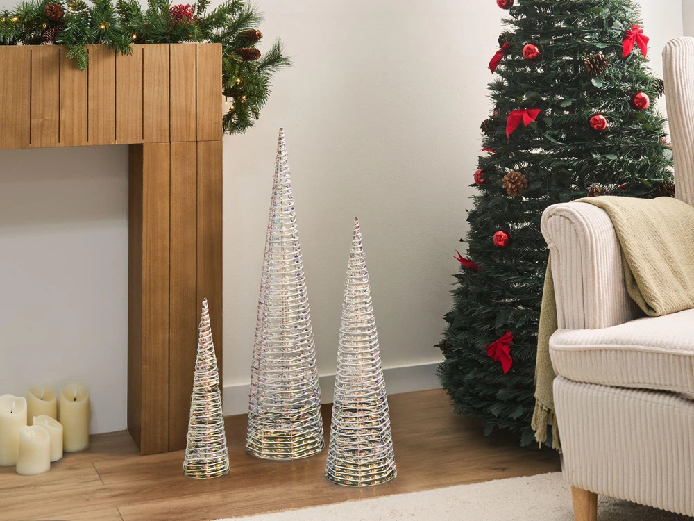 Beliani 3 LED Kalėdinių dekoracijų rinkinys SONDER Eglutė 40/60/80 cm Balta