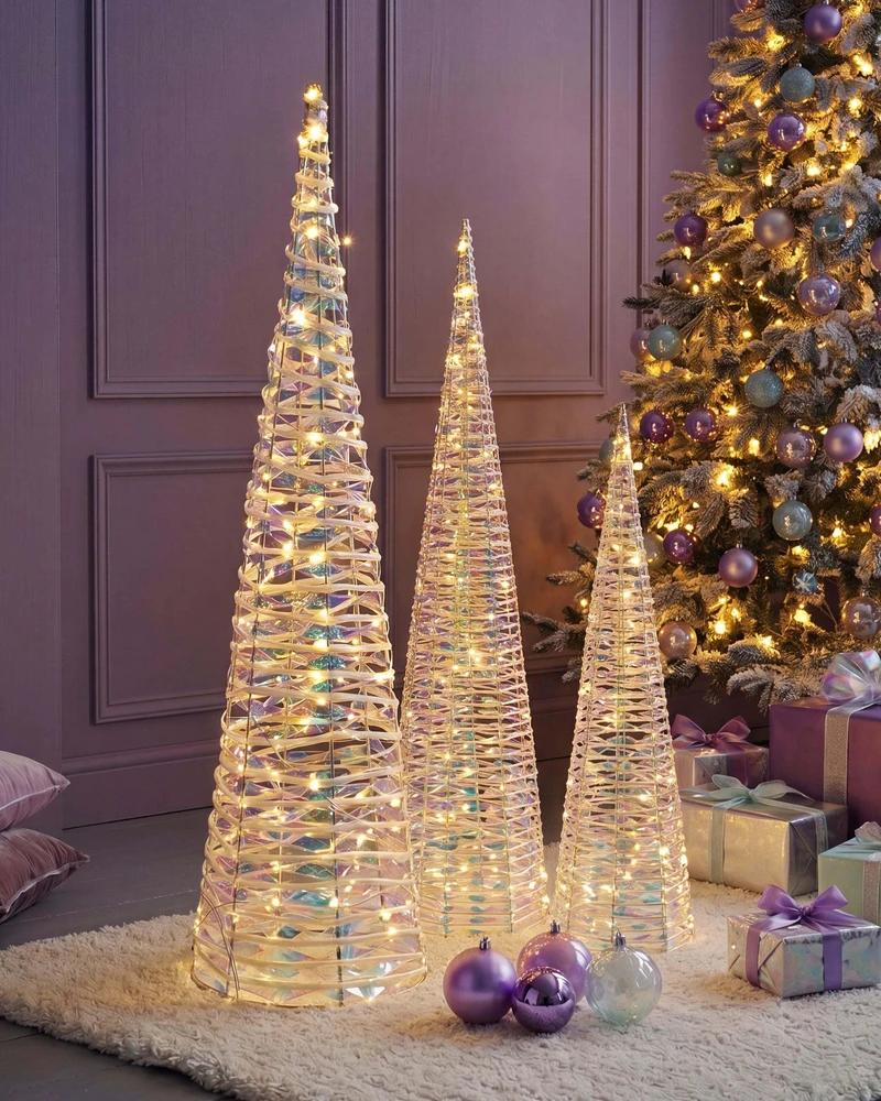 Beliani 3 LED Kalėdinių dekoracijų rinkinys SONDER Eglutė 40/60/80 cm Balta