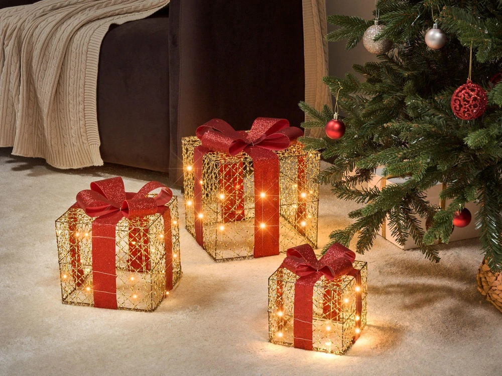 Beliani 3 LED kalėdinių dekoracijų rinkinys LYSEREN 20/25/30 cm, kalėdinės dovanos, auksinės