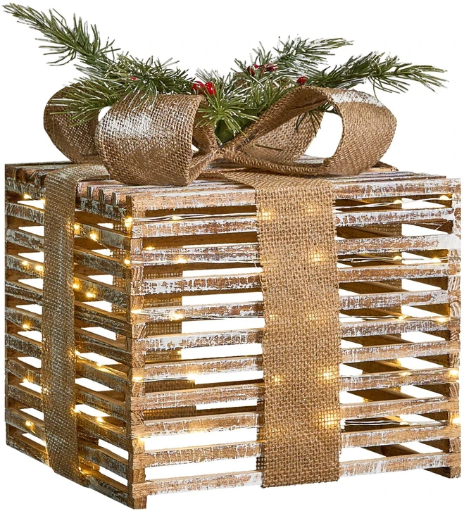 Beliani 3 LED šventinių dekoracijų rinkinys ROINE Kalėdų dovanos 15/20/25 cm rudas