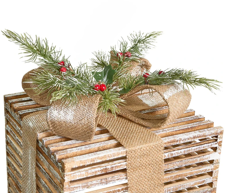 Beliani 3 LED šventinių dekoracijų rinkinys ROINE Kalėdų dovanos 15/20/25 cm rudas