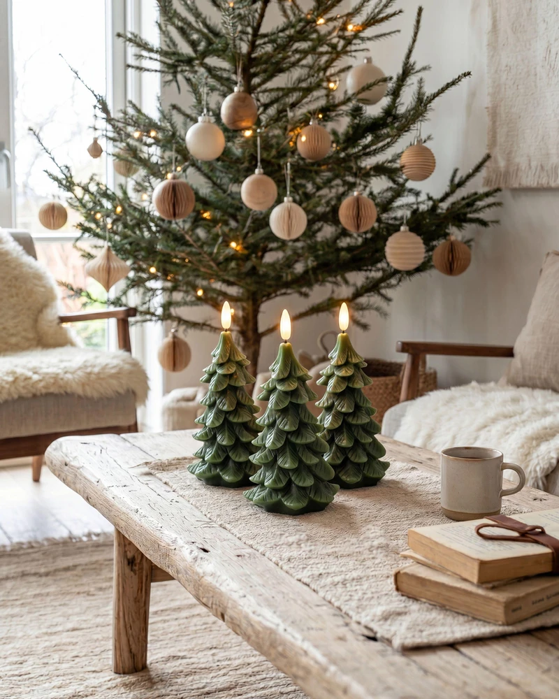 Beliani 3 LED žvakių rinkinys VELOURA Kalėdų eglutė 16 cm žalia