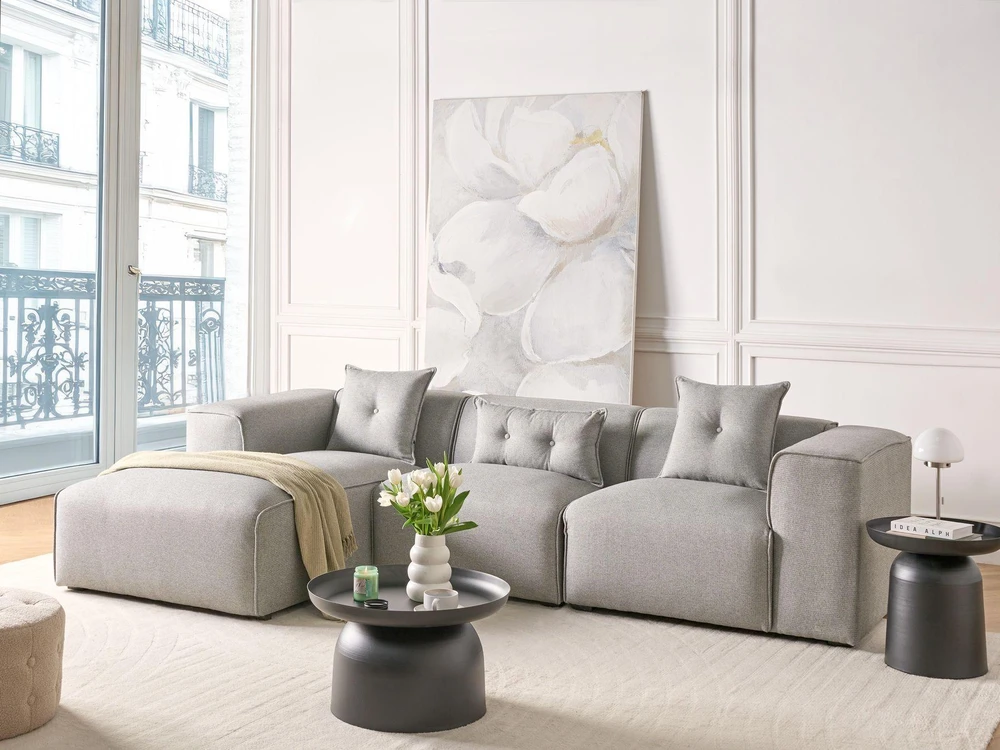 Beliani 3-vietė kampinė sofa DOLVA šviesiai pilka, dešininė