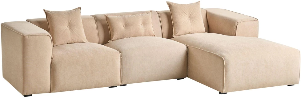 Beliani 3-vietė kampinė sofa DOLVA, velvetas, smėlio spalvos, kairinė
