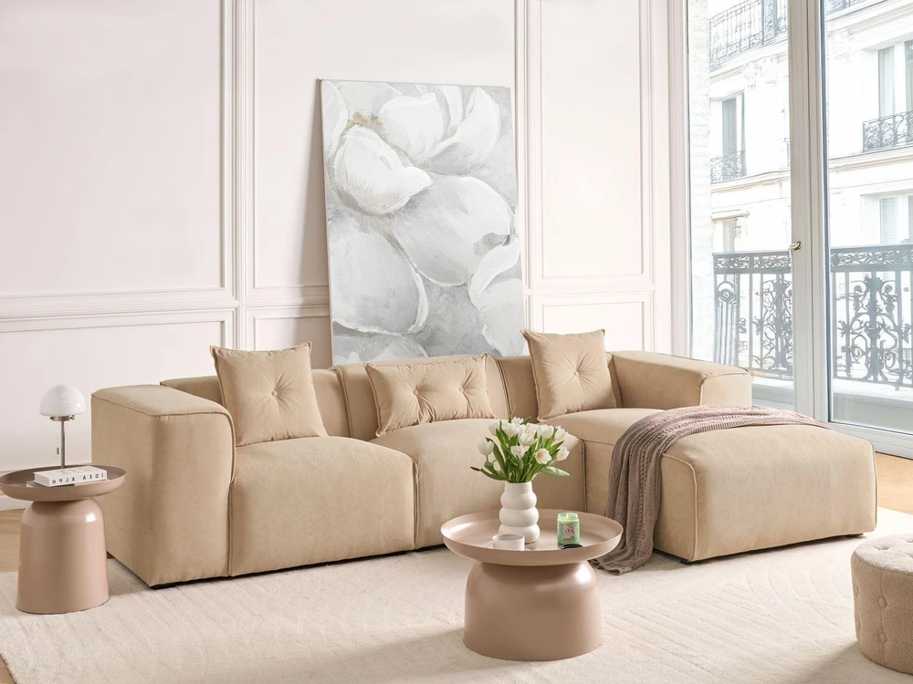 Beliani 3-vietė kampinė sofa DOLVA, velvetas, smėlio spalvos, kairinė