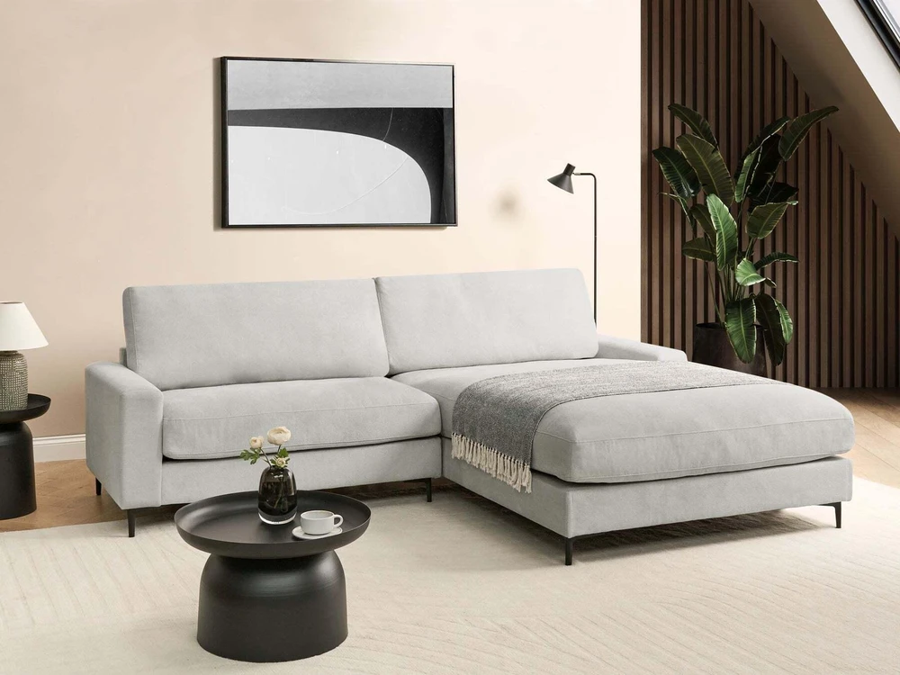Beliani 3-vietė kampinė sofa MALOY, šenilinis audinys, šviesiai pilka, kairinė
