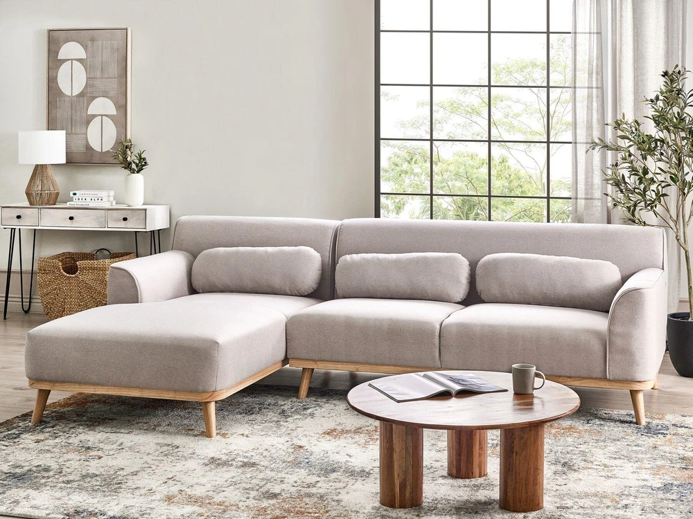 Beliani 3-vietė kampinė sofa SIMOS šviesiai pilka dešininė