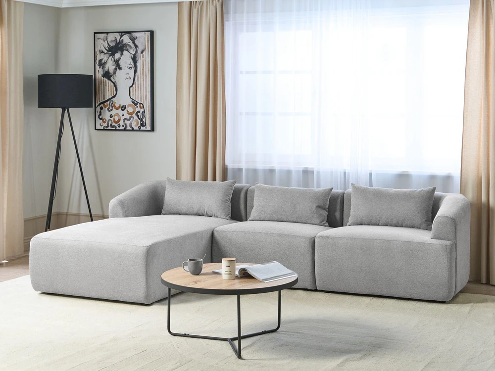 Beliani 3-vietė kampinė sofa SVANSELE šviesiai pilka dešininė