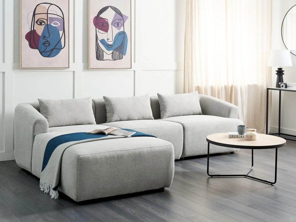 Beliani 3-vietė kampinė sofa SVANSELE šviesiai pilka dešininė