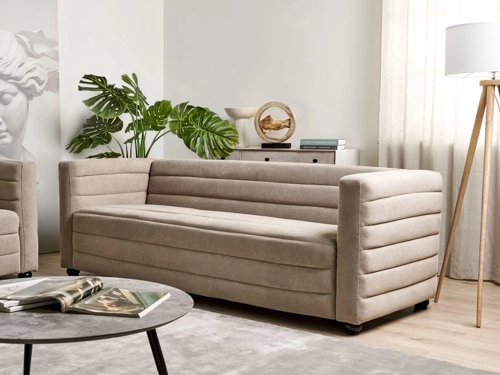 Beliani 3-vietė sofa HOFN smėlio pilkumo spalvos