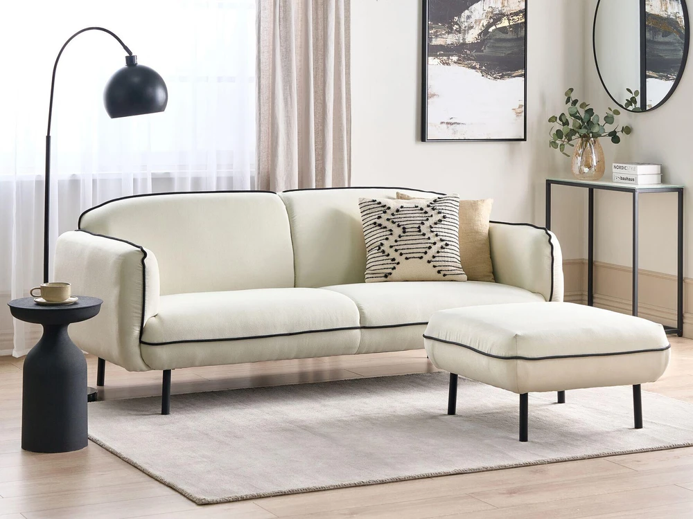 Beliani 3-vietė sofa TONSBERG, šviesiai smėlio spalvos, su otomanė