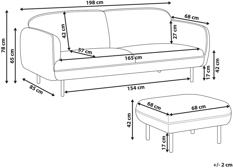 Beliani 3-vietė sofa TONSBERG, šviesiai smėlio spalvos, su otomanė