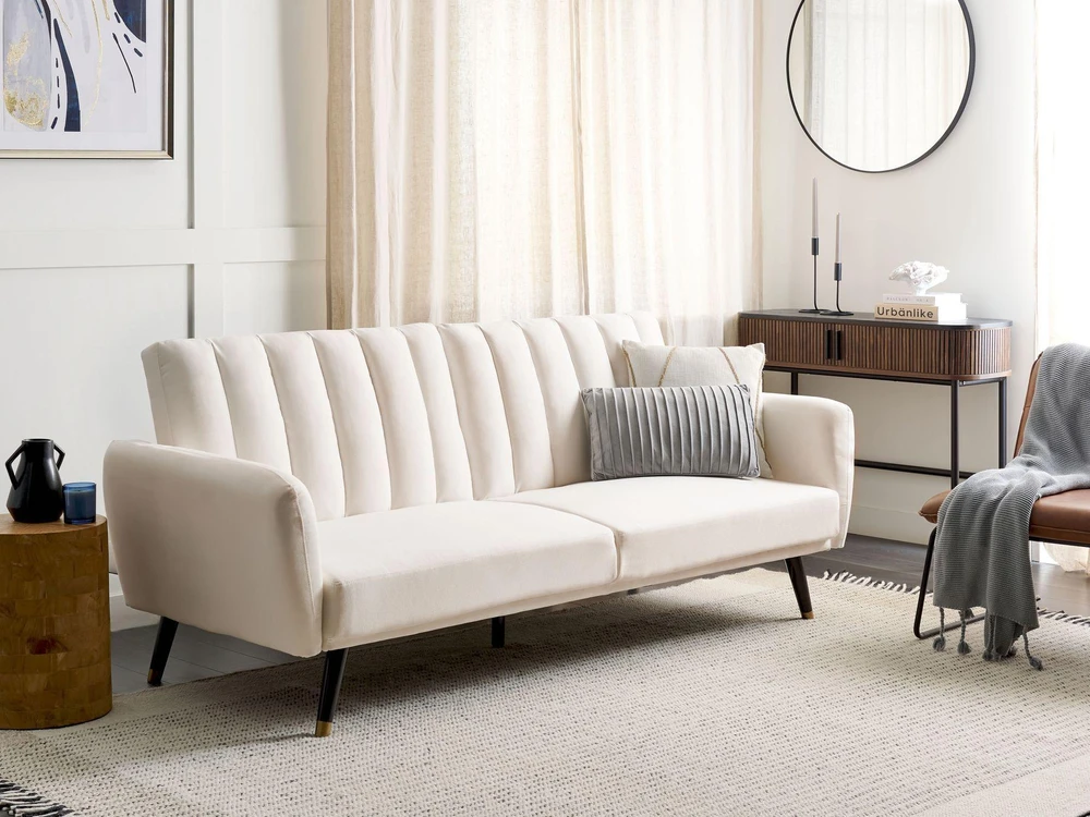 Beliani 3 vietų išskleidžiama sofa VIMMERBY šviesiai smėlio spalvos