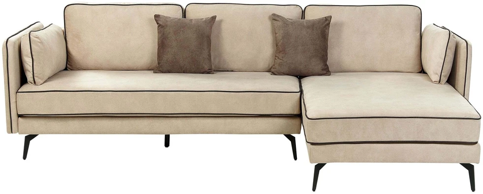 Beliani 3 vietų kampinė sofa ALTAN, veliūras, smėlio spalvos, kairinė