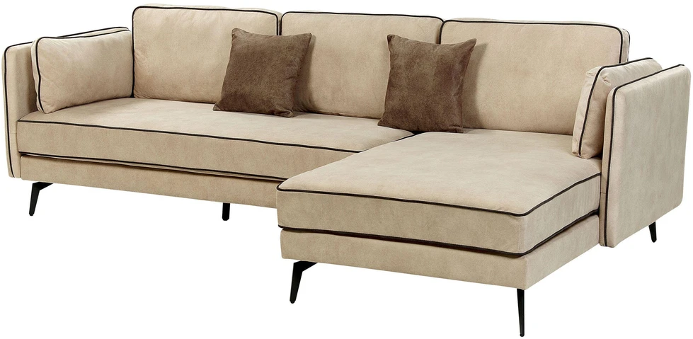 Beliani 3 vietų kampinė sofa ALTAN, veliūras, smėlio spalvos, kairinė