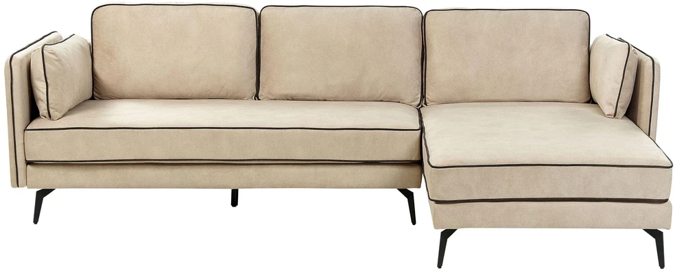 Beliani 3 vietų kampinė sofa ALTAN, veliūras, smėlio spalvos, kairinė